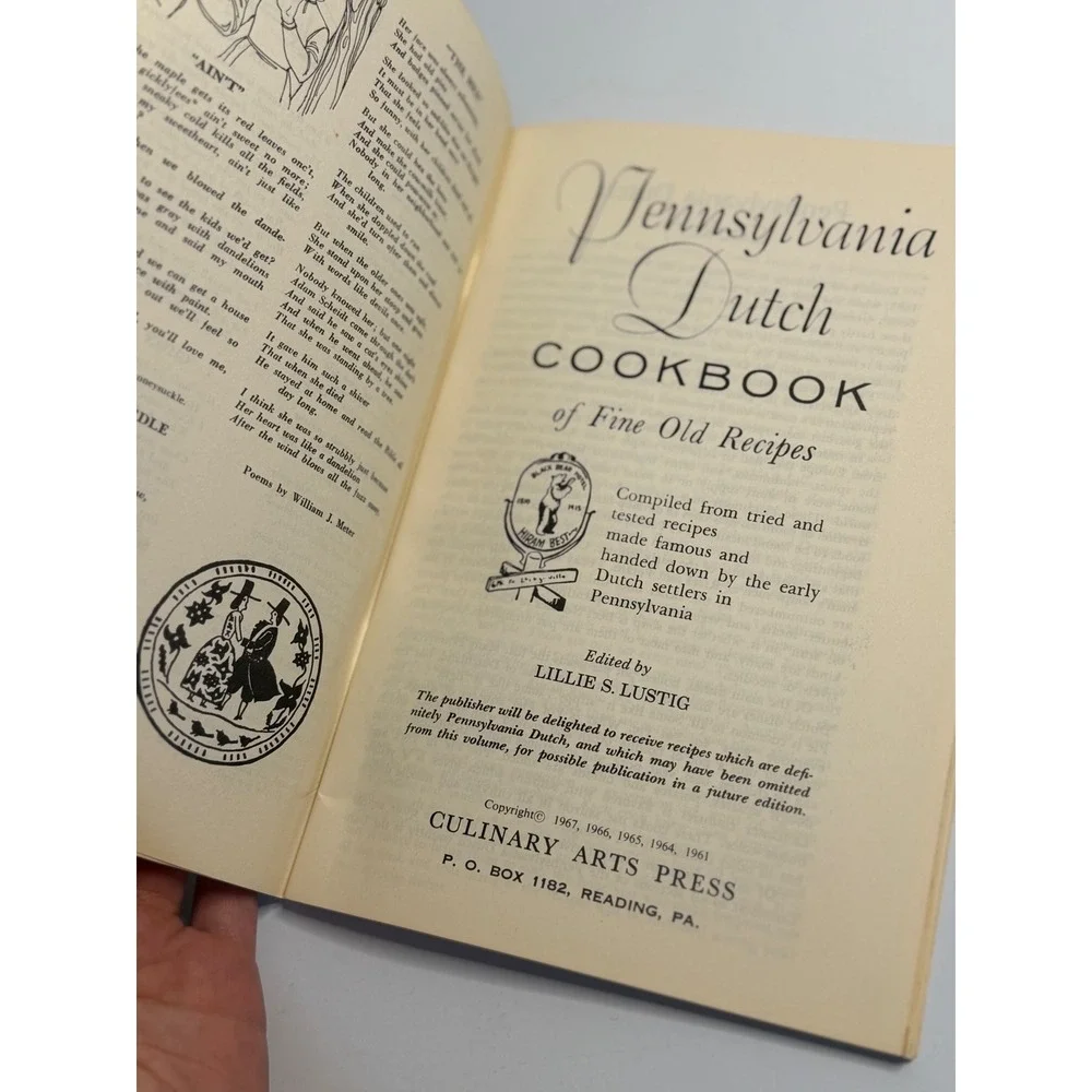 VTG‎ Pennsylvania Dutch Cookbook Fine Old Recipes Lillie S Lustig Folk Art 1967
